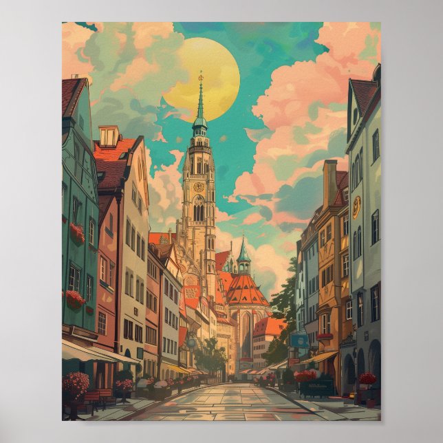 Poster Retro City Munich Allemagne (Devant)