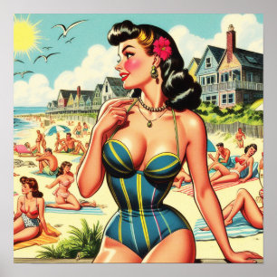Poster Retro Classic Beach Pin Up