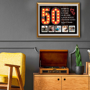 Poster Rétro Cœur Personnalisé 50e Anniversaire Collage d