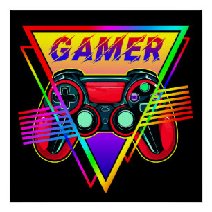 Poster Retro Coloré Rainbow Gamer Jeu d'ordinateur