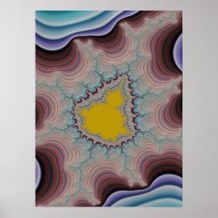 Poster Retro Colored Stripes with Golden Mandel Fractal