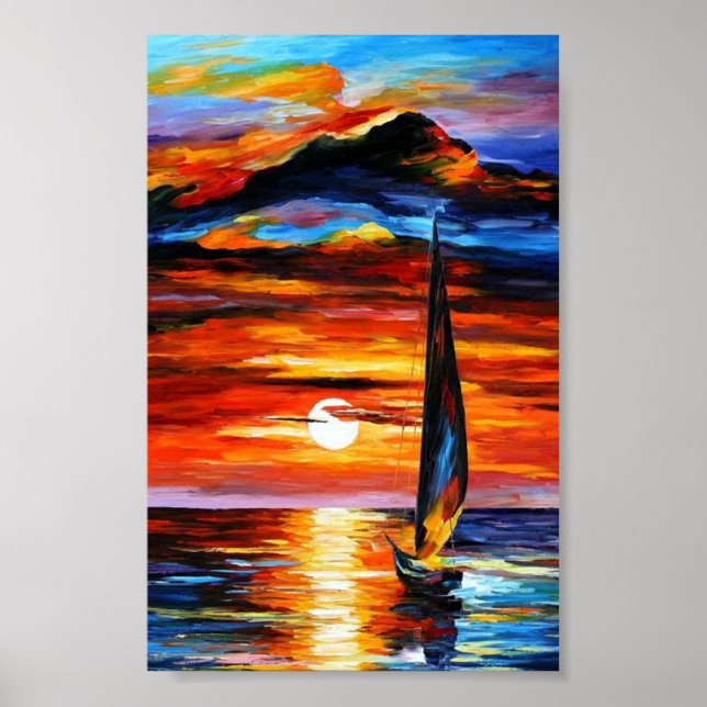 Poster Retro Cool coloré Hawaii Sunset Oil Peinture (Devant)