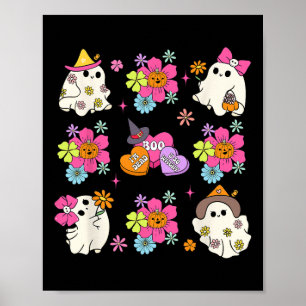 Poster Retro Coquette Boo Ghost Bow Fleurs Citrouilles Ha
