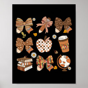 Poster Retro Coquette Bow enseignant livre de café Thanks