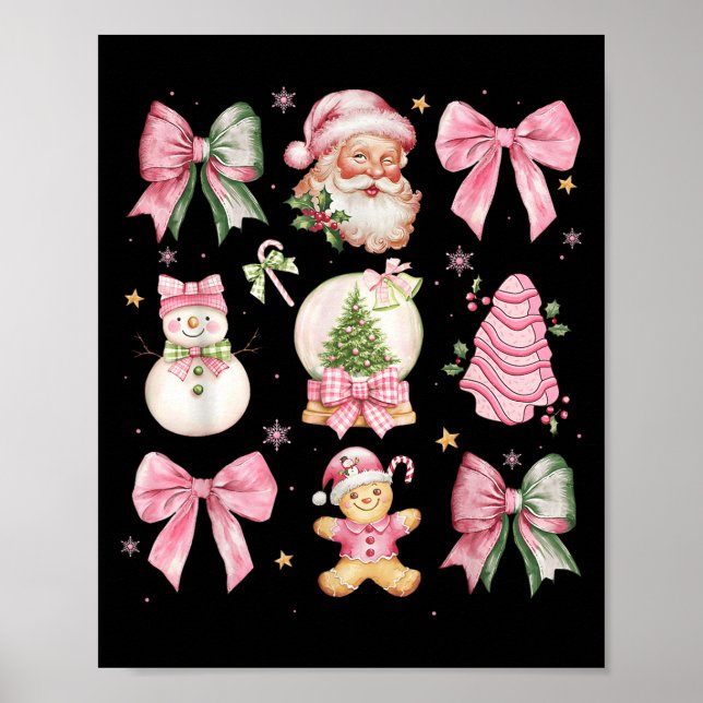 Poster Retro Coquette Bow Nk Christmas Tree Snowman Xmas  (Devant)