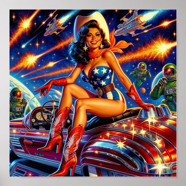 Poster Retro Cowgirl Pin-Up (Devant)