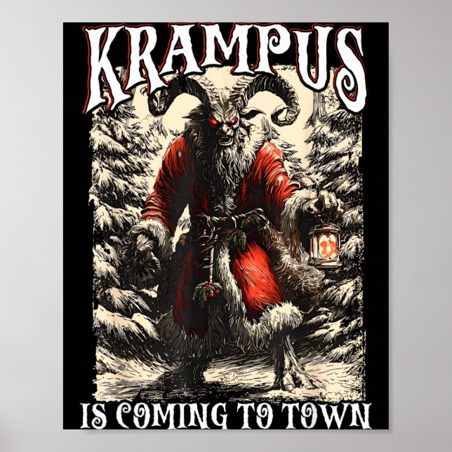 Poster Retro Creepmas Krampus Is Coming To Town Dark Humo (Devant)