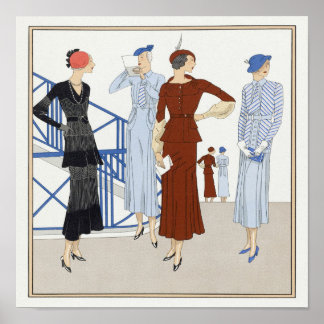 Poster Retro Dames Casquettes talons en attente Fashion S