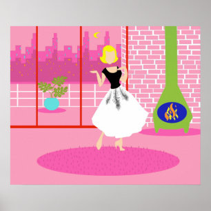 Poster Retro dans l'affiche rose