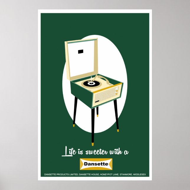 Poster Retro Dansette verte lecteur de disques Pop Art po (Devant)