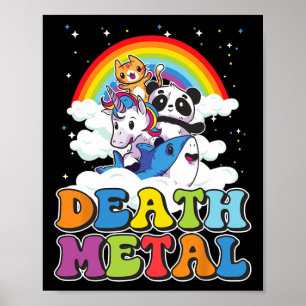 Poster Retro Death Metal Chat Rainbow Unicorn Funny Lourd