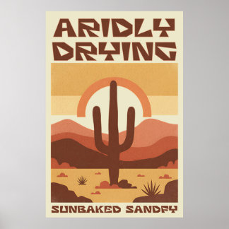 Poster Retro Desert Scene with Cactus