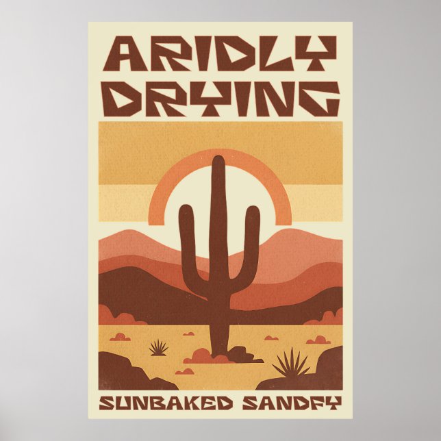 Poster Retro Desert Scene with Cactus (Devant)
