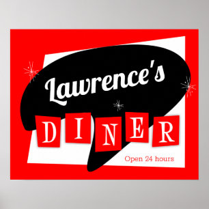 Poster Retro Diner Red and Black Starburst Custom Kitchen