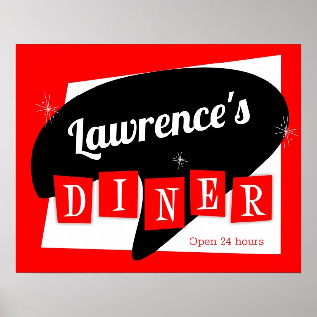 Poster Retro Diner Rouge et Noir Starburst Cuisine person (Devant)