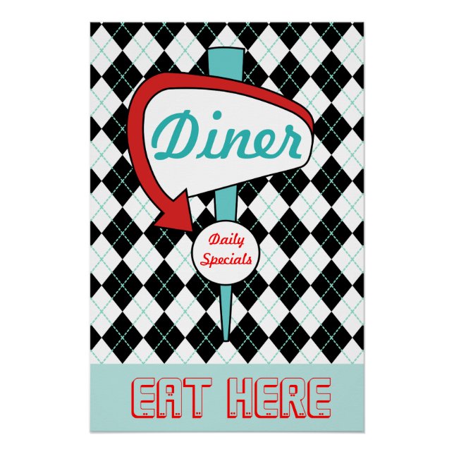 Poster Retro Diner Sign Wall Art (Devant)