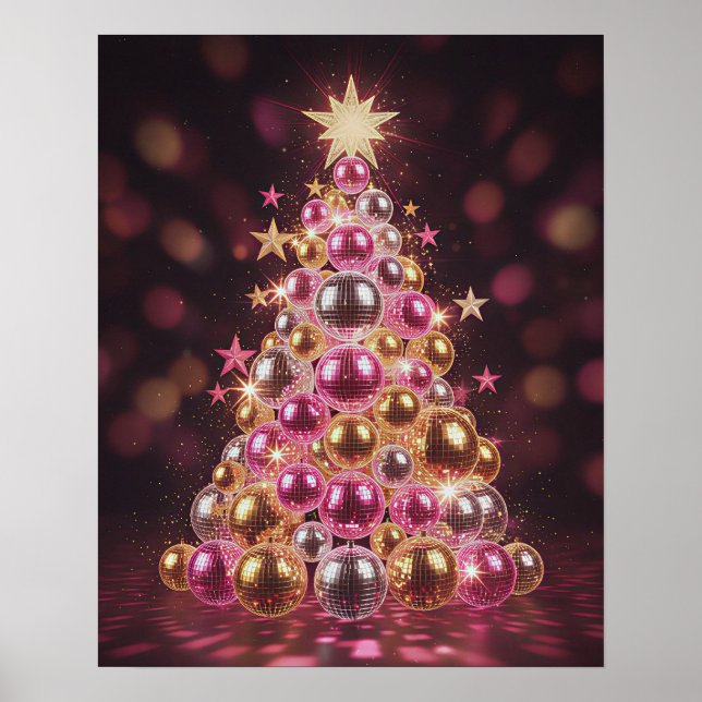 Poster Retro Disco Christmas Tree Wall Art (Devant)