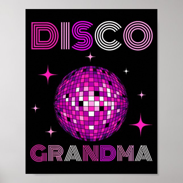 Poster Retro Disco Grandma 70s 80s Dance Party Mirror Bal (Devant)