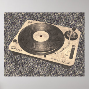 Poster Retro DJ Turntable Grunge