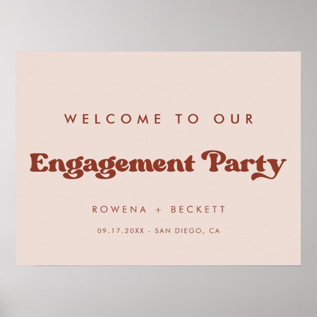 Poster Retro élégant Peach Pink Engagement bienvenue (Devant)