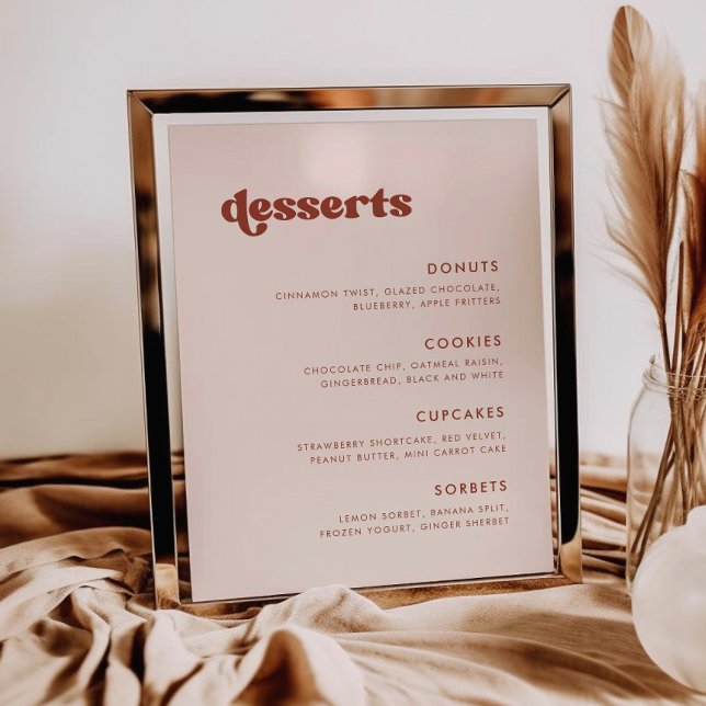 Poster Retro élégant Peach Pink Mariage Dessert Bar signe (Créateur téléchargé)
