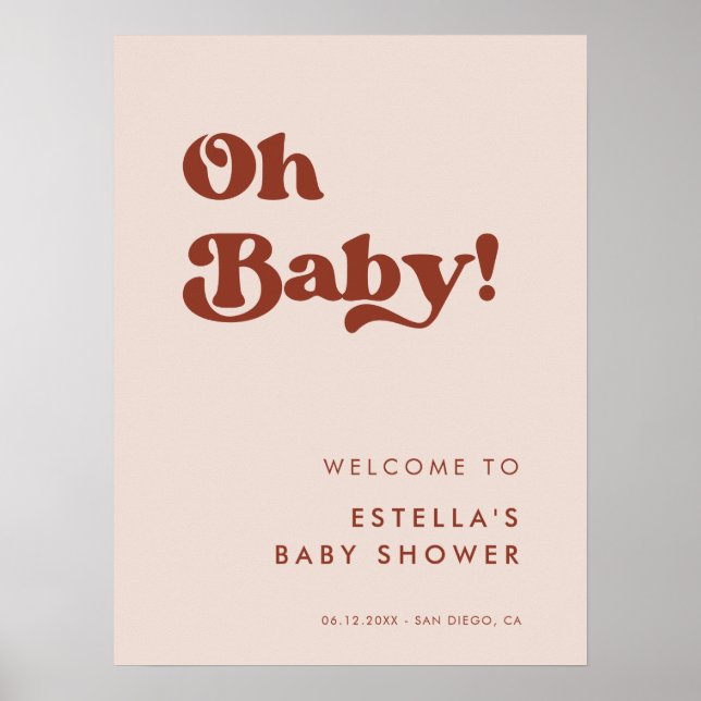 Poster Retro élégant Peach Pink Oh Baby (Devant)