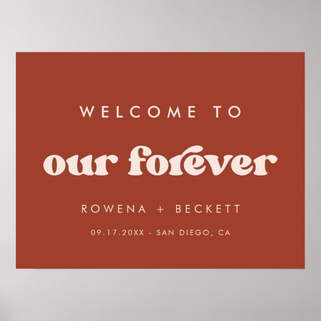 Poster Rétro élégant Terracotta Bienvenue à notre Forever (Devant)