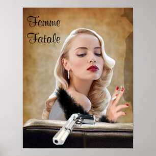 Poster Retro Femme Fatale Diva - Fumer et les armes à feu