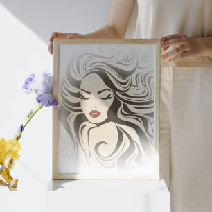 Poster Retro fille avec cheveux ondulés Hairstyling marqu