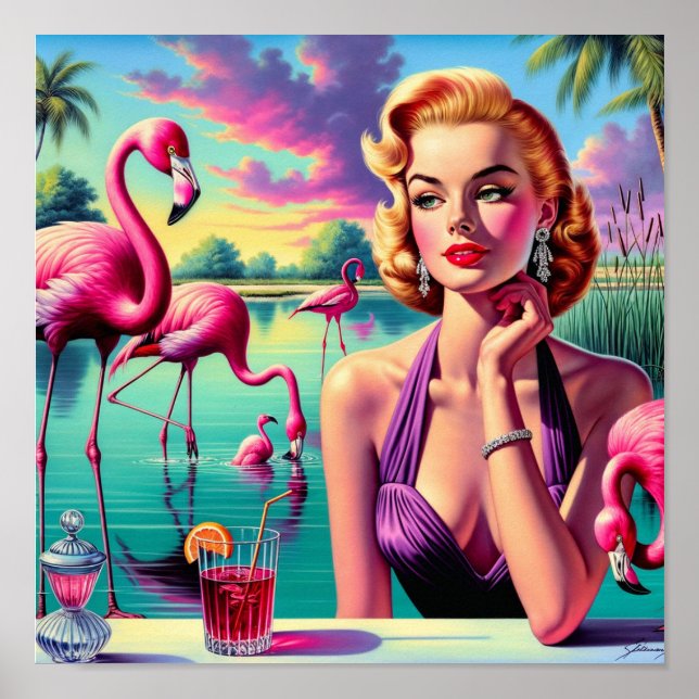 Poster Retro Flamingo Pin-Up (Devant)