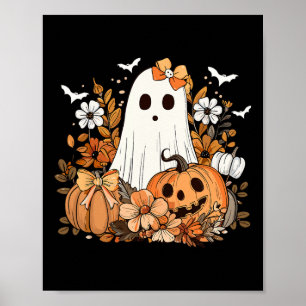 Poster Retro Floral Ghost mignon Citrouille Automne Hallo
