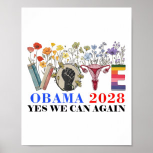 Poster Retro Floral Vote Obama 2028 Oui Nous Pouvons À No