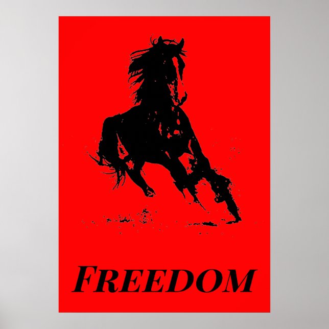 Poster Retro Freedom Red Black Pop Art Runse Horse (Devant)