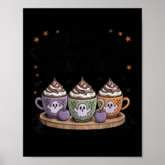 Poster Retro Freshly Boo'd Coffee Lovers Boujee Ghost Hal (Devant)