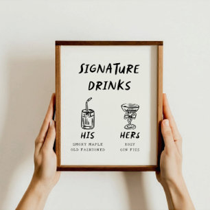Poster Retro Fun Son et ses Signature Boissons Mariage