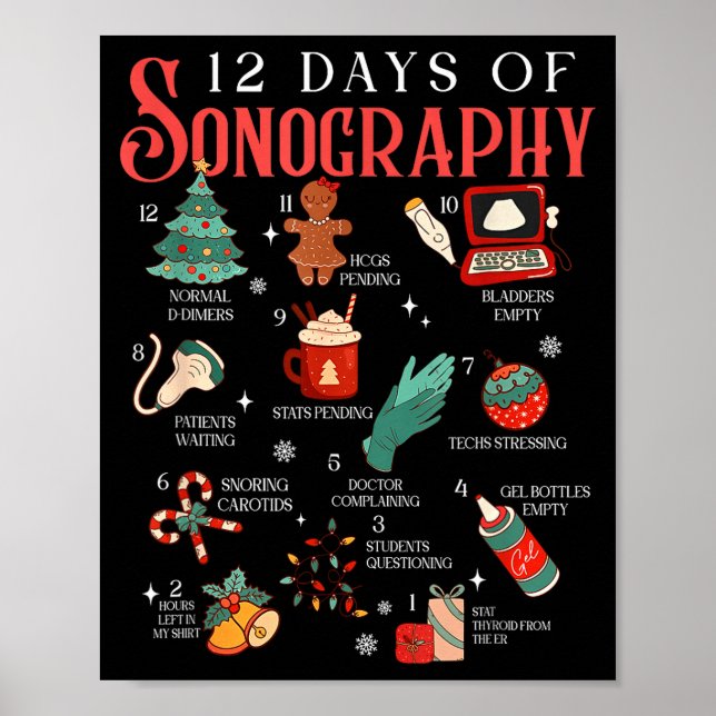 Poster Retro Funny 12 Days Of Sonography Ultrasound Tech  (Devant)