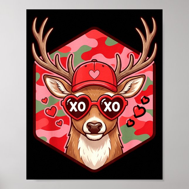 Poster Retro Funny Boys Valentines Day Hunting Deer Camo  (Devant)