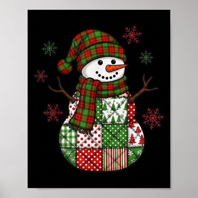 Poster Retro Funny Christmas Patchwork Snowman Xmas Holid (Devant)