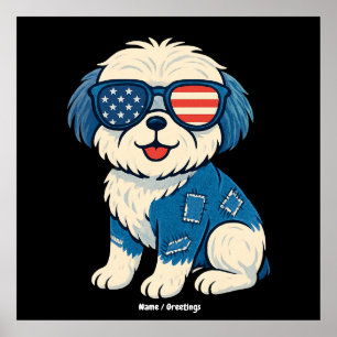 Poster Retro Funny Denim Patch mignonette chien animal de