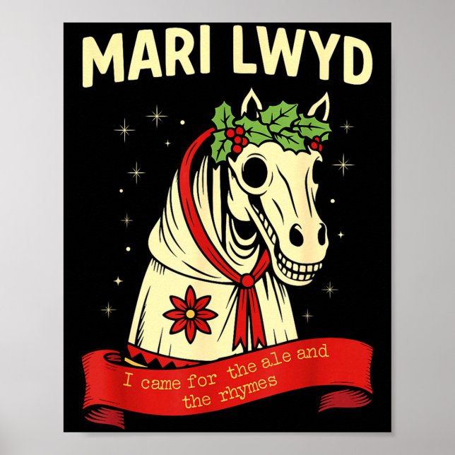 Poster Retro Funny Folklore Skeleton Horse Mari Lwyd Yule (Devant)