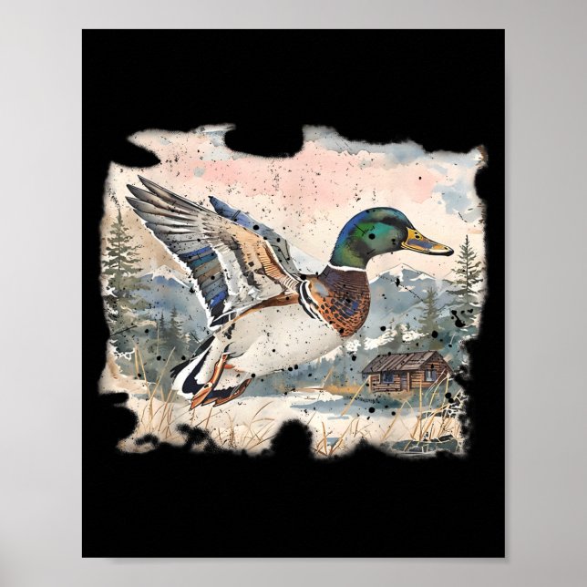 Poster Retro Funny Mallard Duck Waterfowl Hunting Cozy Se (Devant)