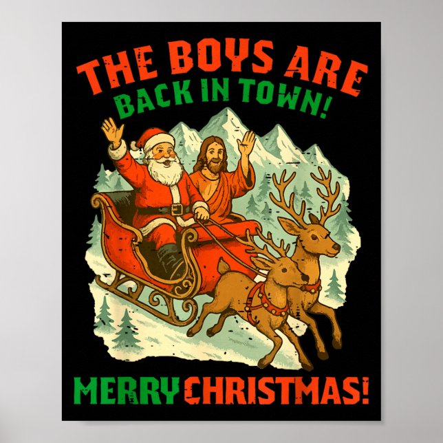 Poster Retro Funny Santa Jesus The Boys Are Back In Town  (Devant)