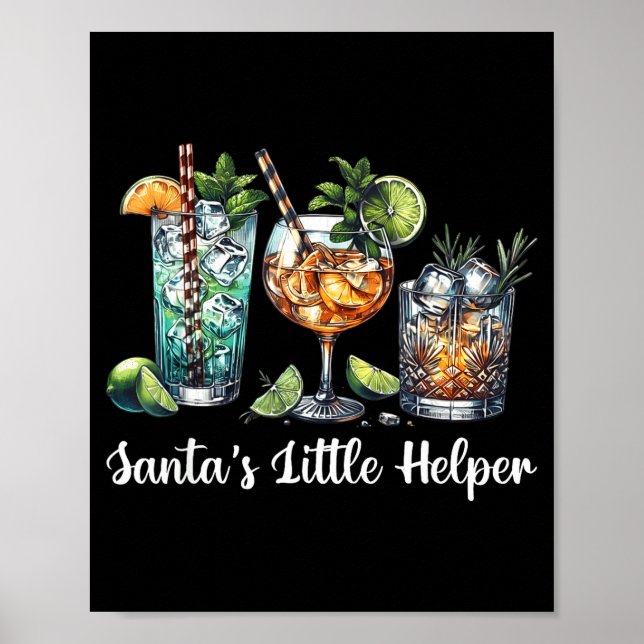 Poster Retro Funny Santa's Little Helper Martini Merry Ch (Devant)