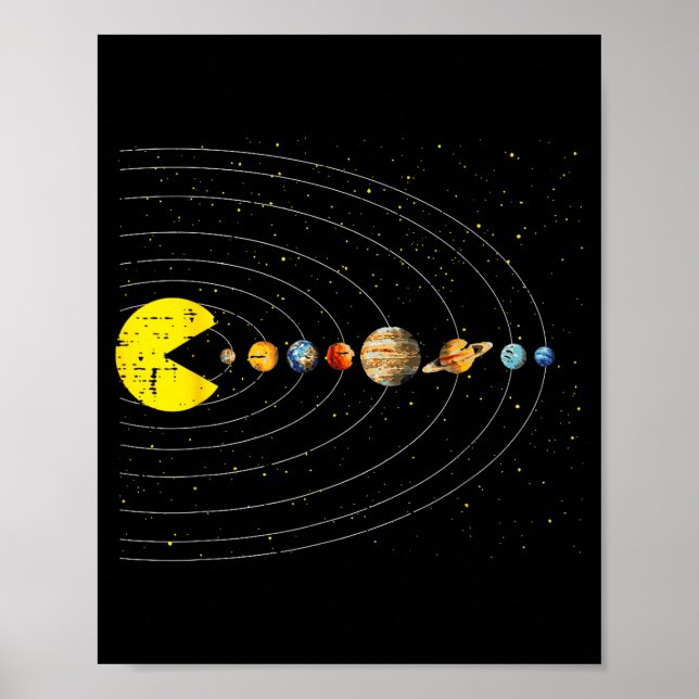 Poster Retro Game Eating Planets Space Galaxy Gaming Boys (Devant)
