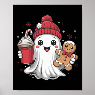 Poster Retro Ghost Beanie Noël Fêtes De Noël Xmas Café G