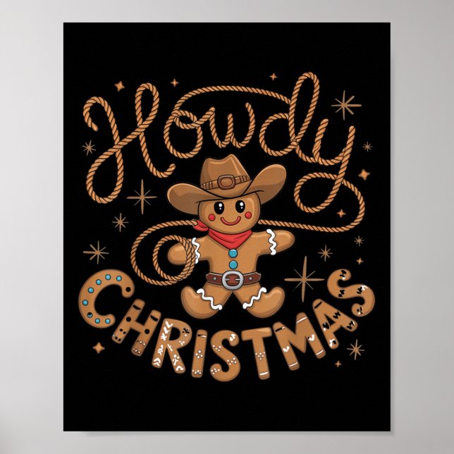 Poster Retro Gingerbread Cowboy Western Howdy Christmas U (Devant)