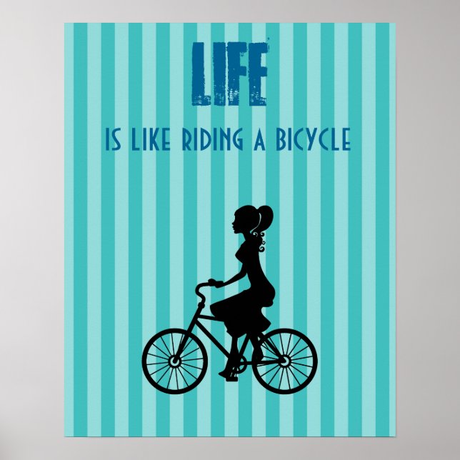 Poster Retro Girl Cyclist - La Vie C'Est Comme Faire Un V (Devant)