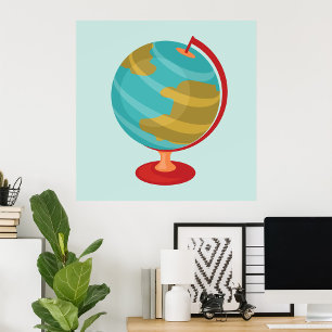 Poster Retro Globe Illustration Vintage Earth Map