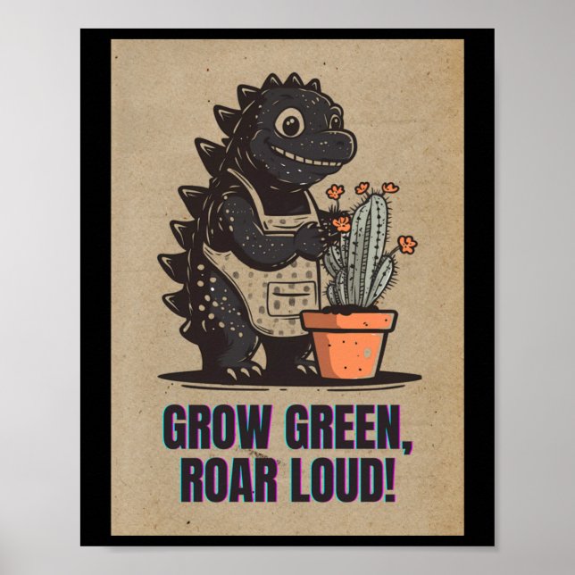 Poster Retro Greenzilla – Cute Godzilla Gardening Sticker (Devant)