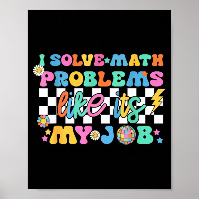 Poster Retro Groovy Math Teacher Funny Back To School Gif (Devant)